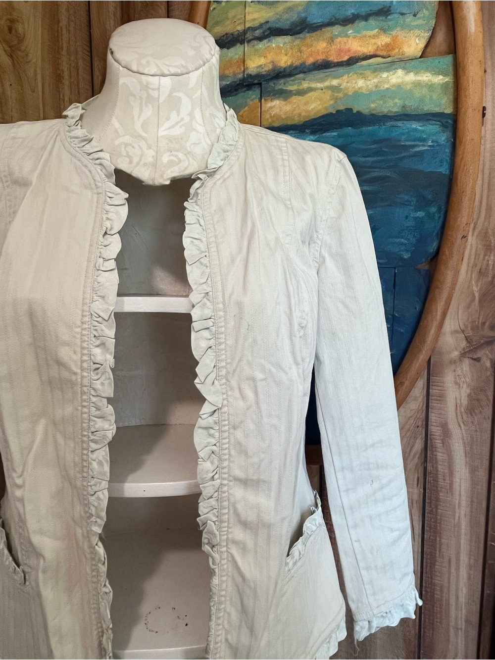 💋 Ivory Ruffle-Trim Blazer - Picture 5 of 6